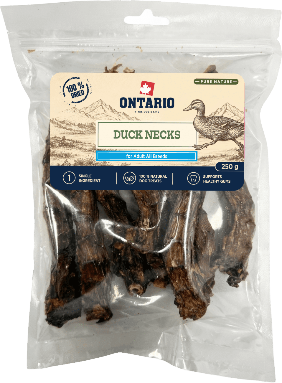 Sušené kačacie krky Ontario Pure Nature 250 g