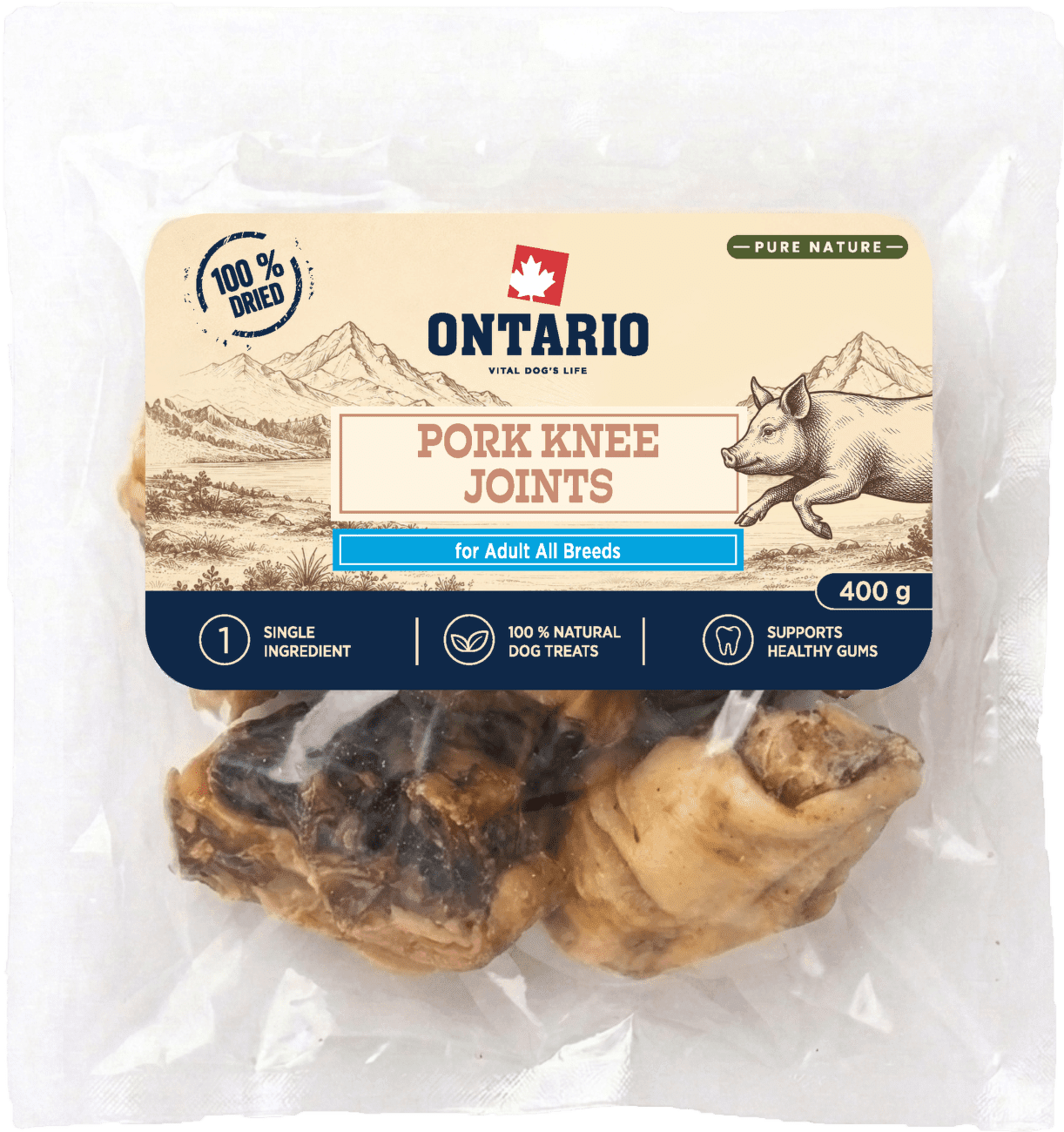Sušený bravčový kolenný kĺb Ontario Pure Nature 400 g
