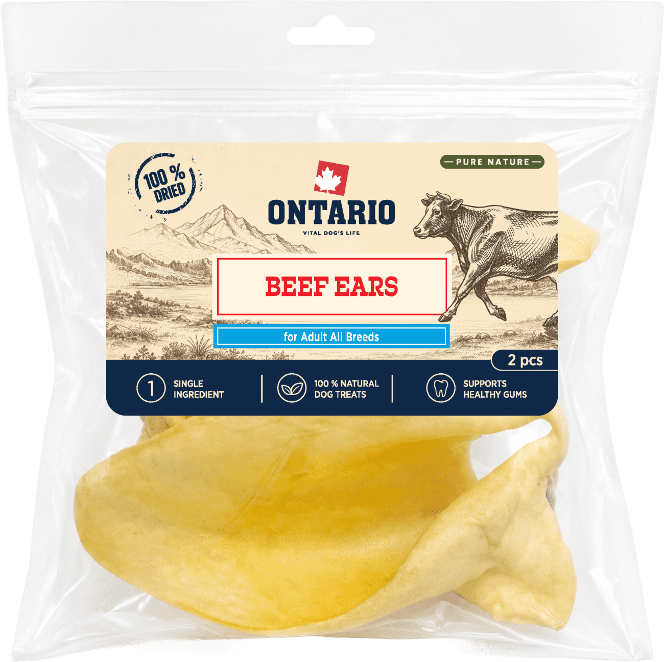 Sušené hovädzie uši Ontario Pure Nature 2 ks