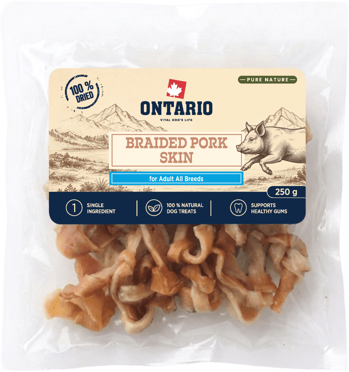 Sušená bravčová koža Ontario Pure Nature pletená 250 g