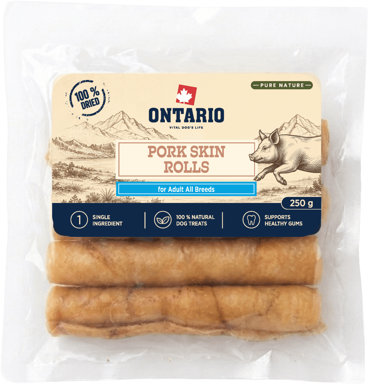 Sušená bravčová koža Ontario Pure Nature rolka 250 g