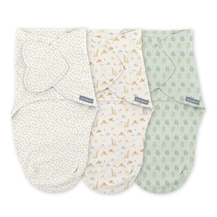 INGENUITY Zavinovačka SwaddleMe™ Uliatka bavlna 1 TOG 0-3m Monogram Collection™ Safari Swaddle, 3ks