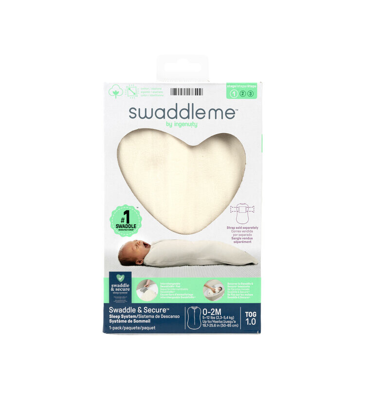 INGENUITY Zavinovačka bavlnená SwaddleMe™ 1 TOG pre zavinutie a pokojný spánok, Ivory, 0-2 m