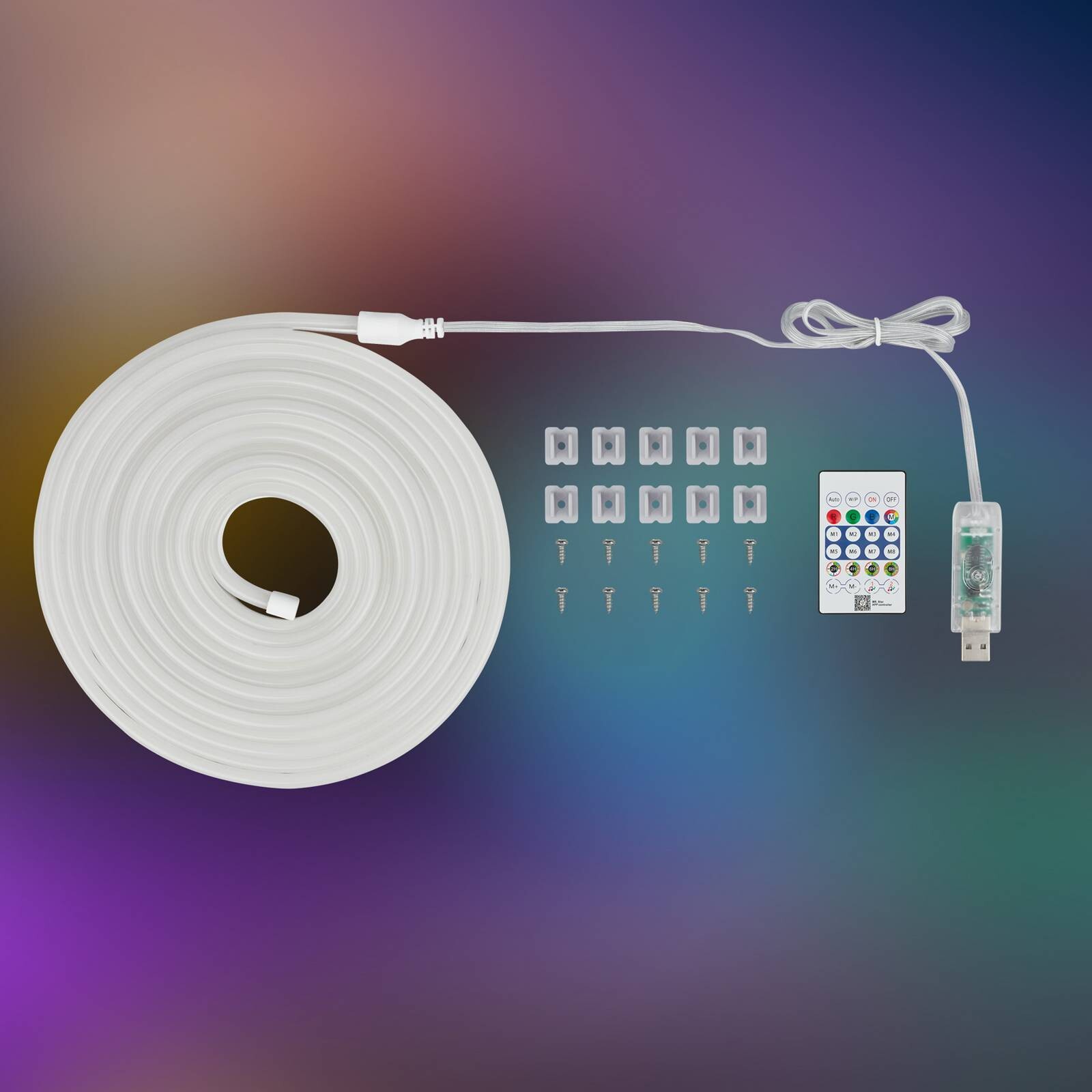 LED pásik RGBIC Neon, biely, 5 metrov, USB, senzor hudby
