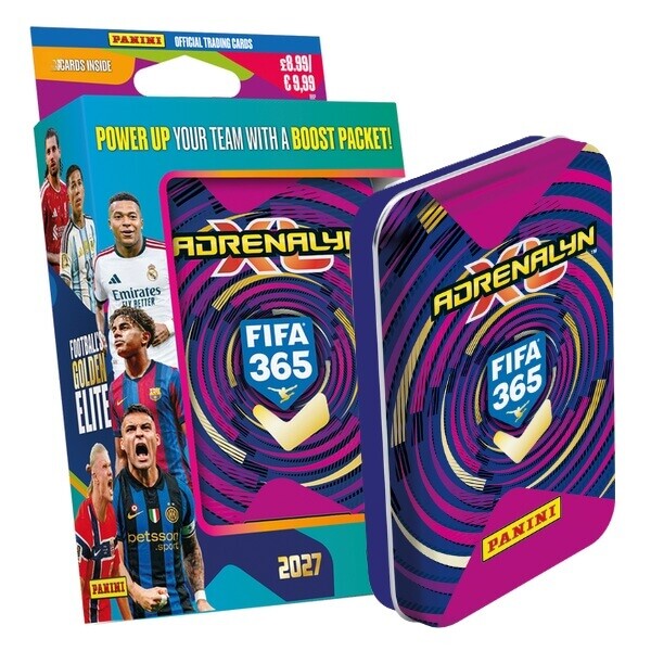 Panini Panini FIFA 365 2026/2027 Adrenalyn XL plechová krabička Pocket fialová – futbalové kartičky