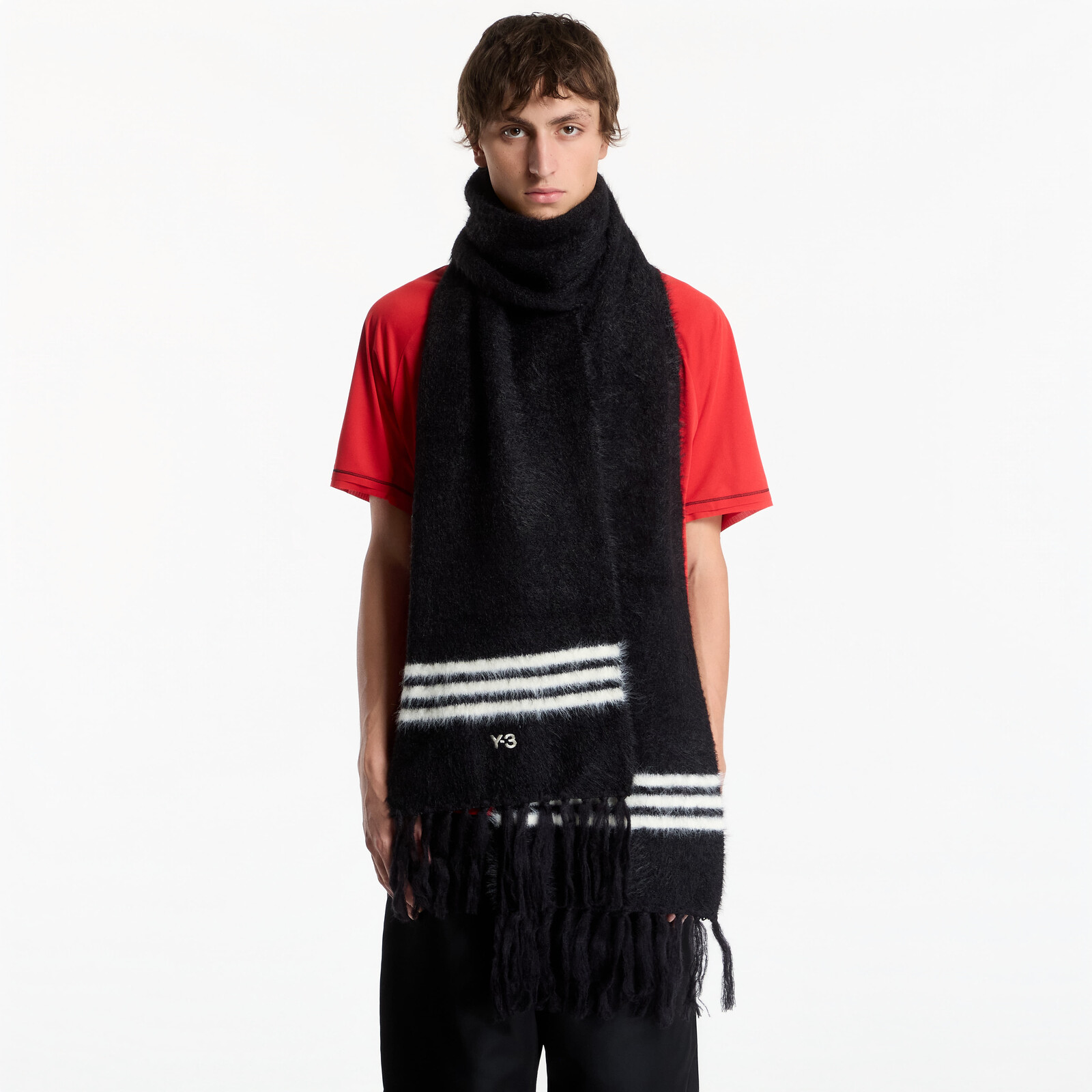 Šál Y-3 Stripes Scarf Black/ Cream White M