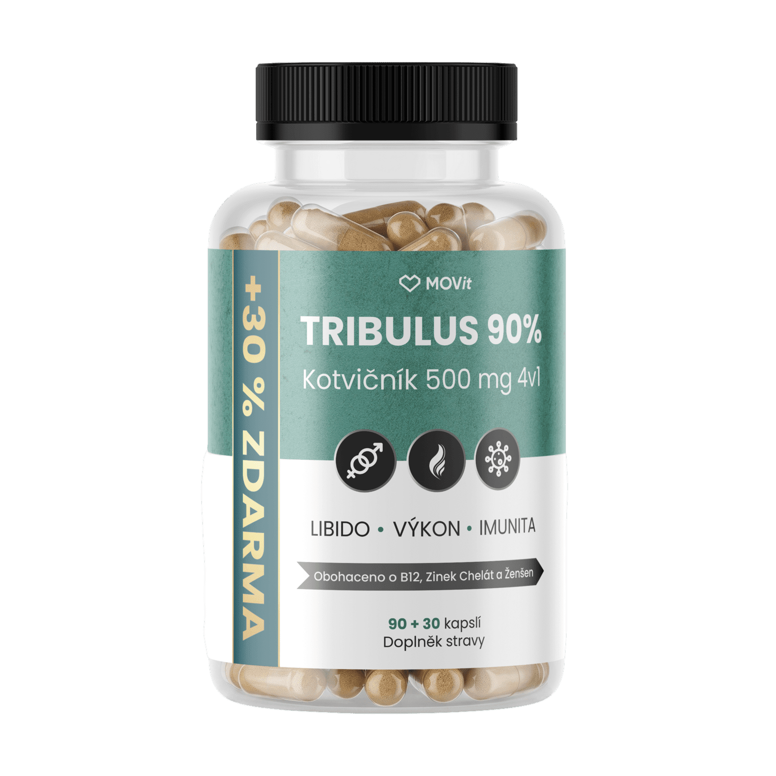 MOVIT ENERGY TRIBULUS 90% Kotvičník 500 mg 4v1 120 kapsúl