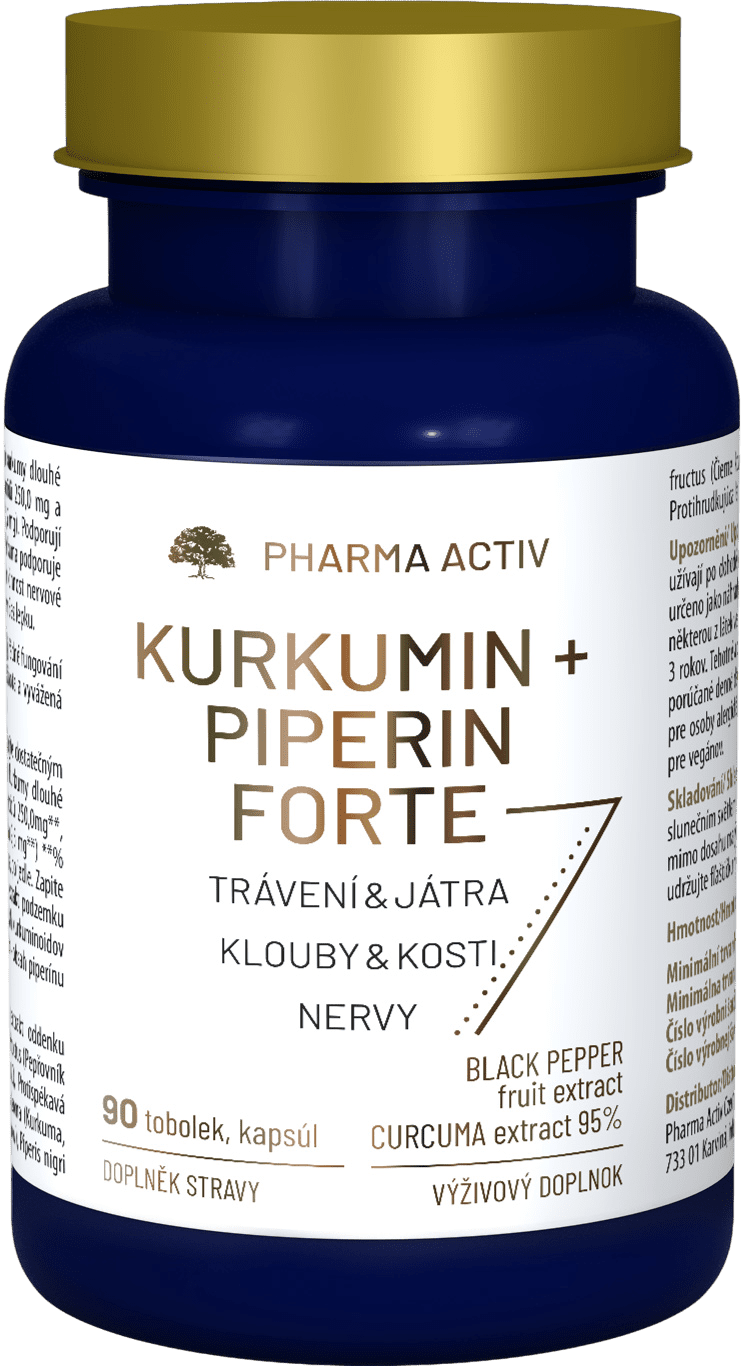 PHARMA ACTIV Kurkumín + Piperín forte 90 tvrdých kapsúl