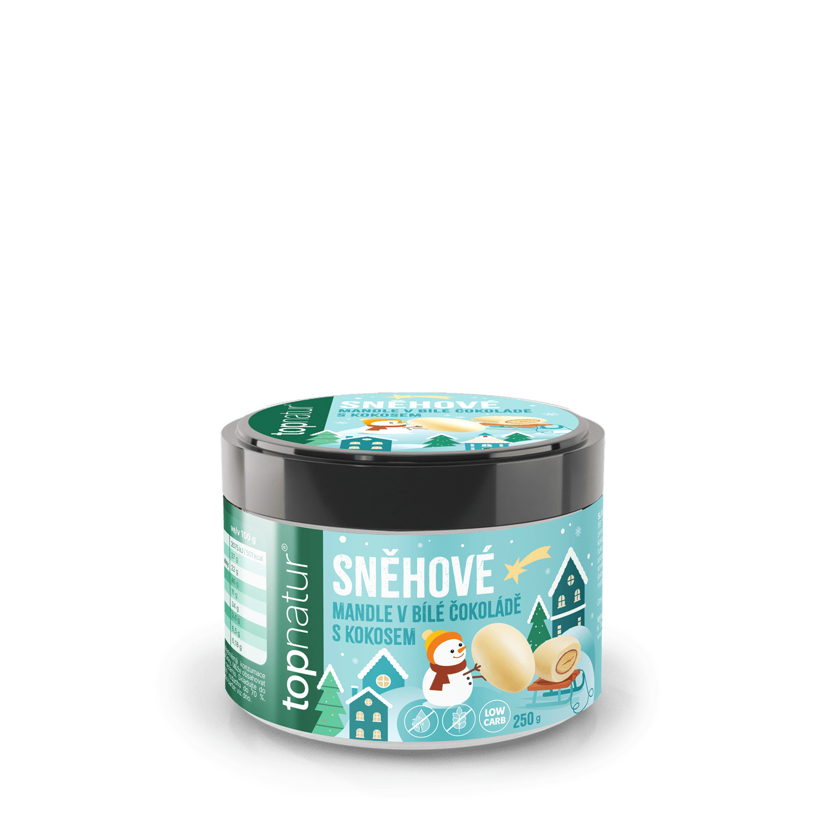 TOPNATUR Vianočné snehové mandle v bielej LC čokoláde s kokosom 250 g