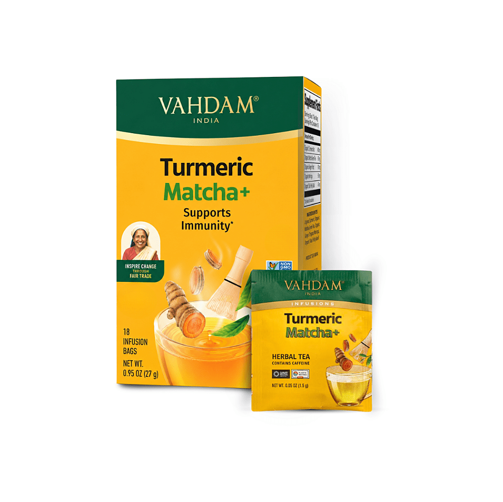 VAHDAM Turmeric matcha+ bylinný čaj 18 vrecúšok