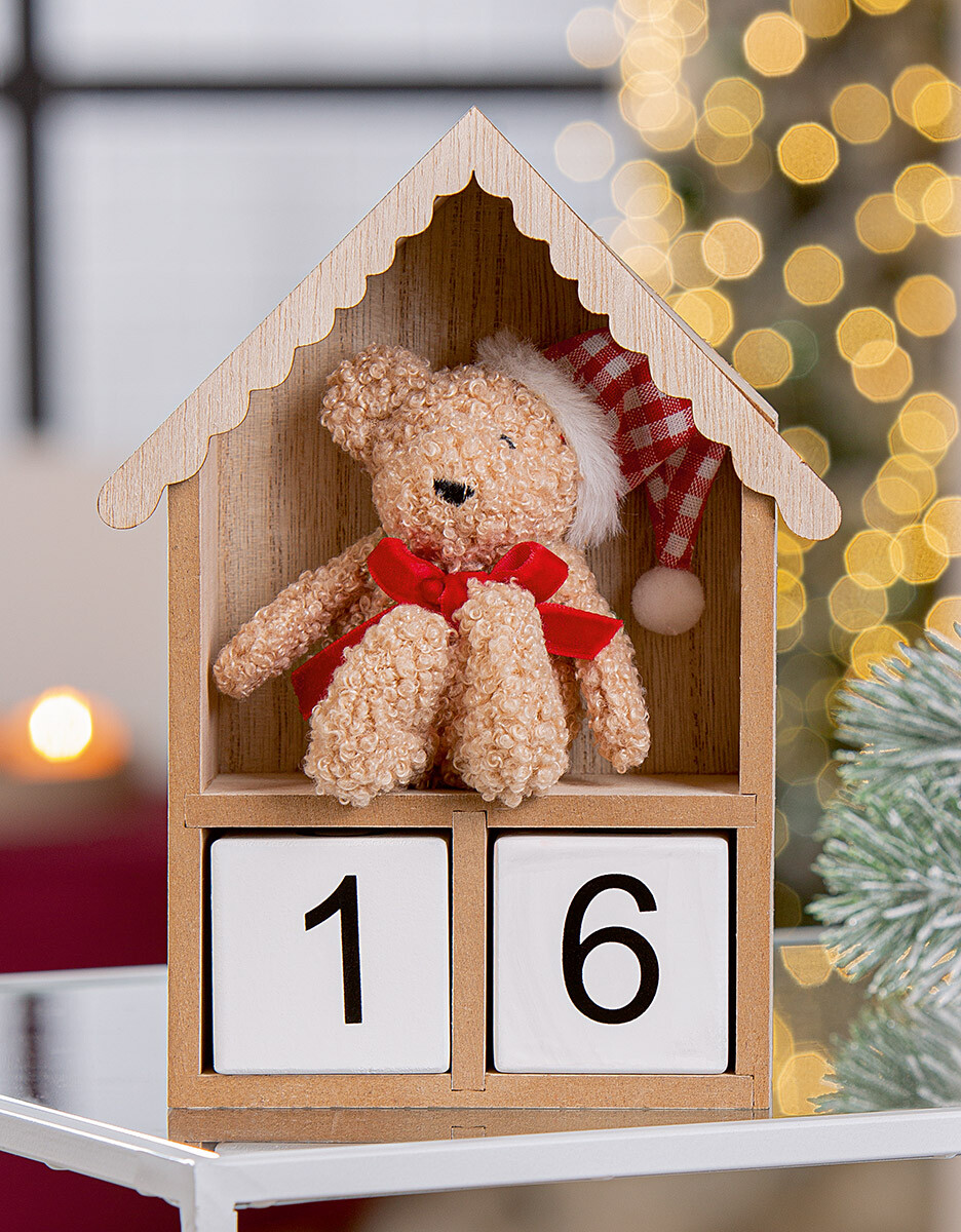 Stojací adventný kalendár Bärlig s medvedíkom, 18,5 cm