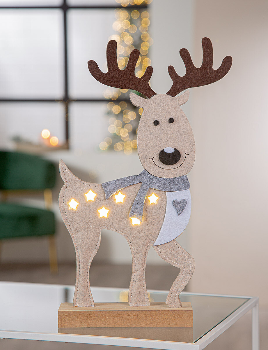Stojaca LED dekorácia v tvare jeleňa Skogi, 34,5 cm