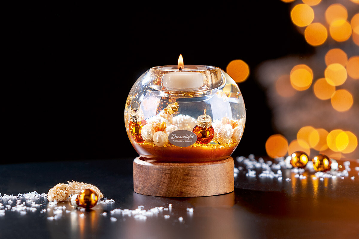 Sviečnik na čajovú sviečku Mercur na drevenom podstavci Cozy Night, 9 cm