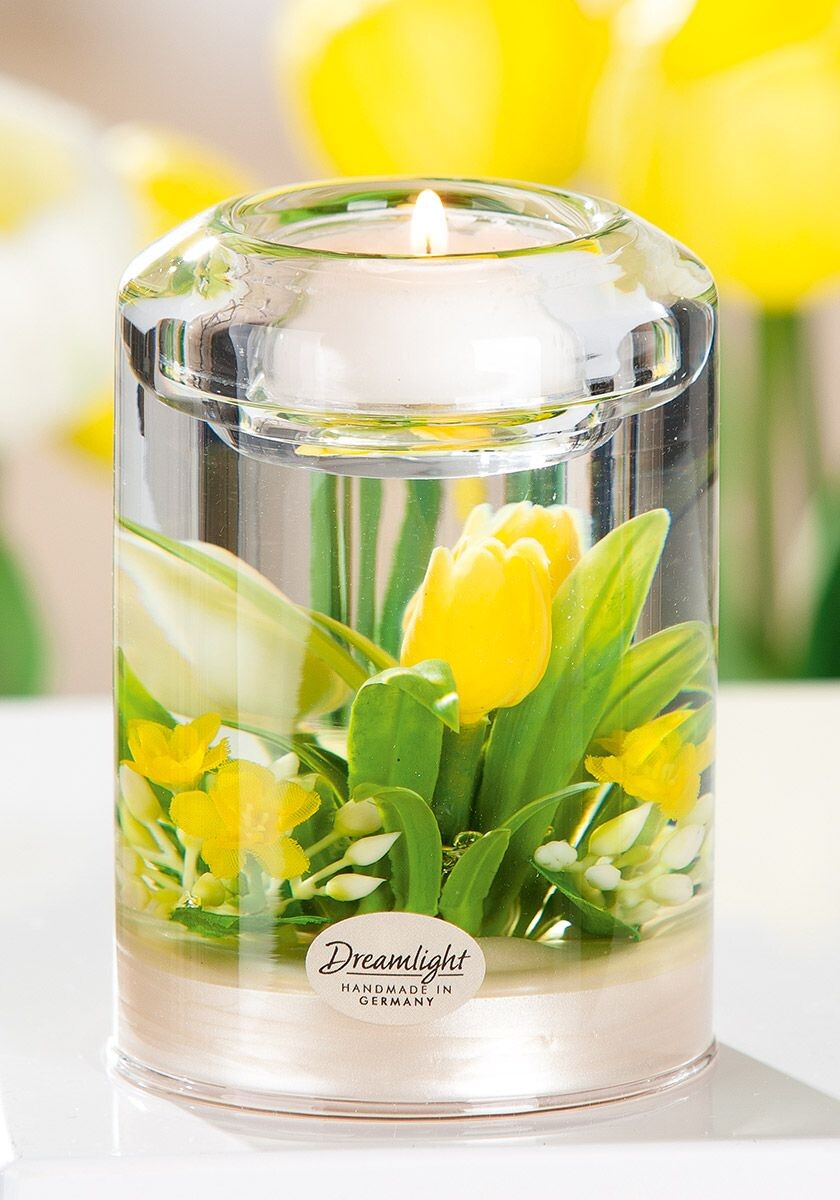 Klasický svietnik Candela „Tulip Yellow & White“