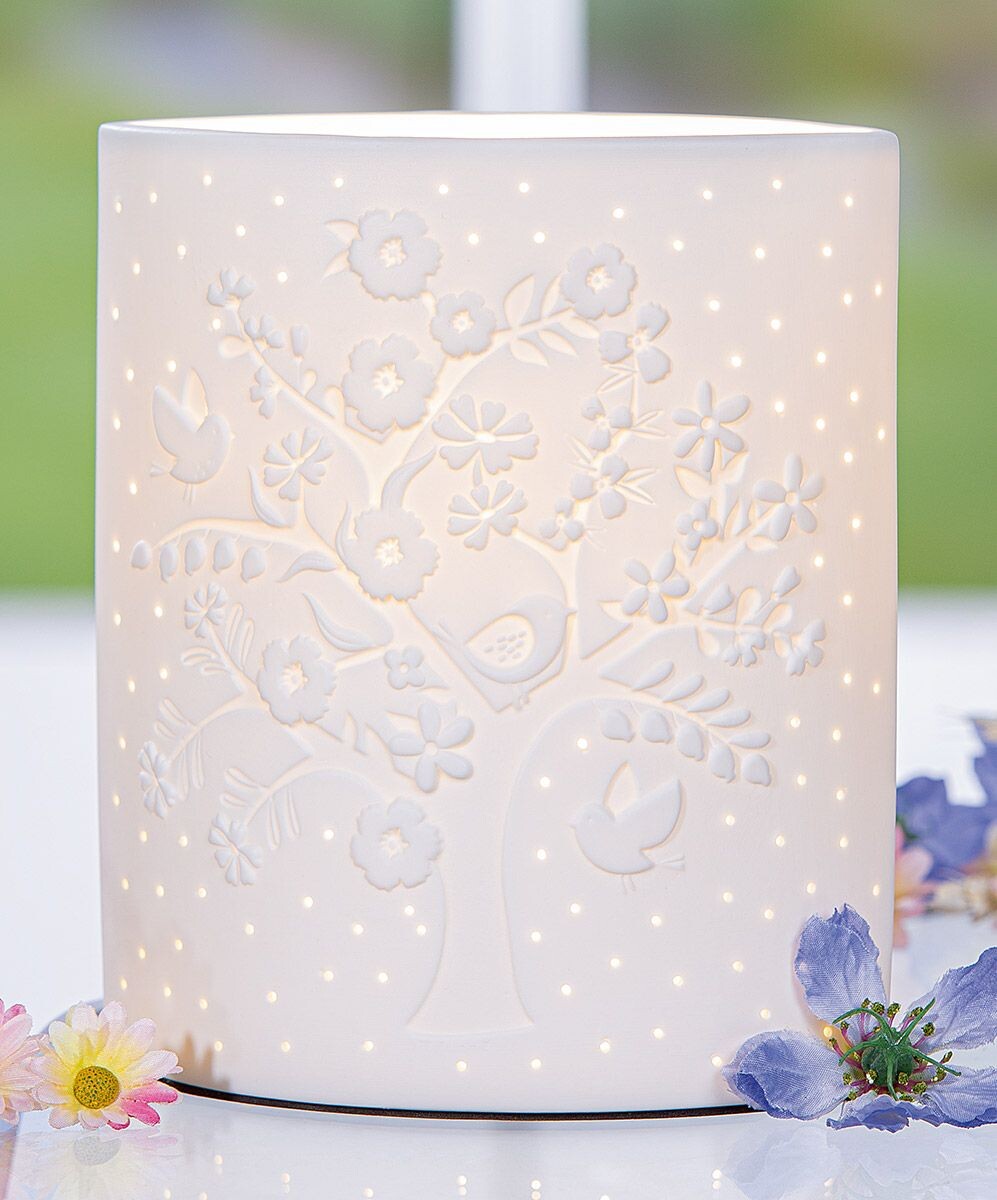 Biela stolná lampa v tvare stromu „Blütezeit“
