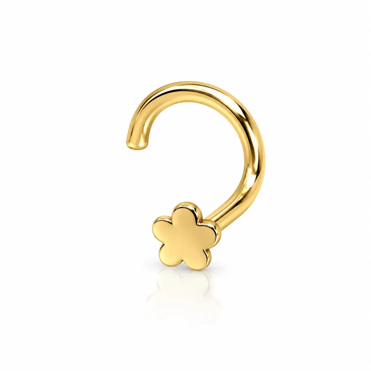 Zahnutý nosový piercing zo žltého 9K zlata, kvietok