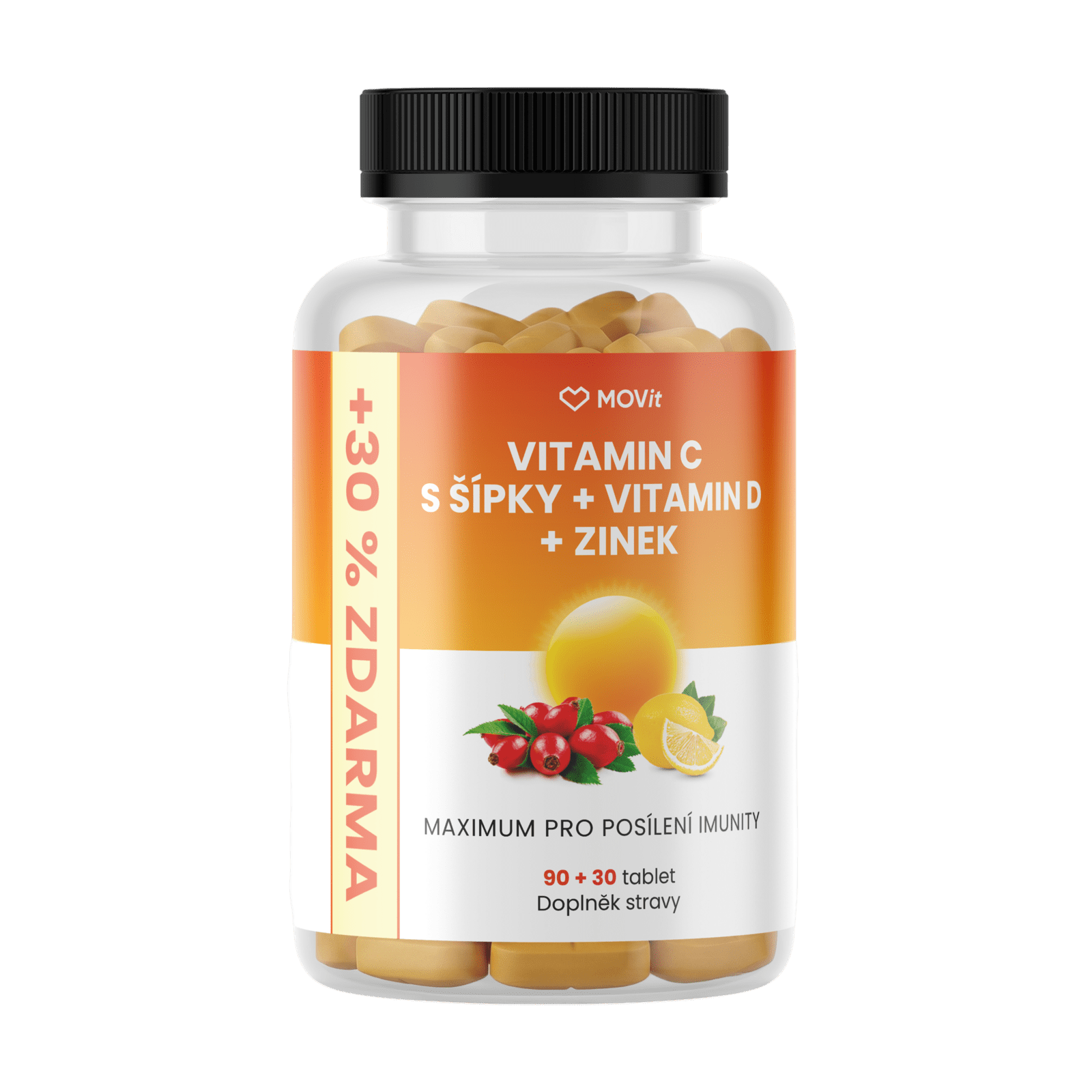 MOVIT ENERGY Vitamín C 1200 mg so šípkami + Vitamín D + Zinok PREMIUM 120 tabliet