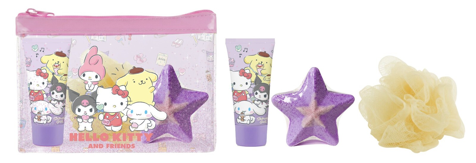 EP Line Hello Kitty - toaletná taška + sprchový gél 35 ml + bomba do kúpeľa + špongia na umývanie