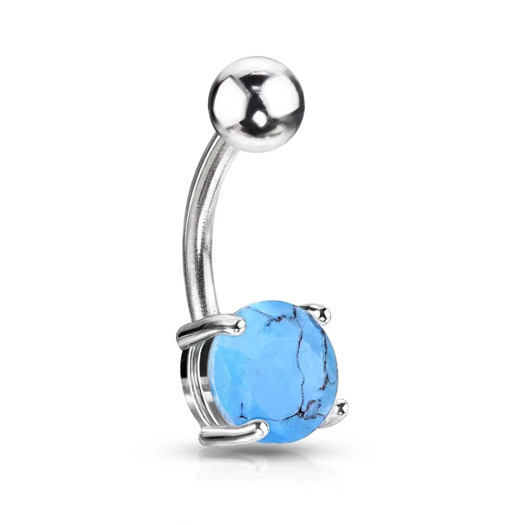 Piercing do pupka z chirurgickej ocele so syntetickým tyrkysom