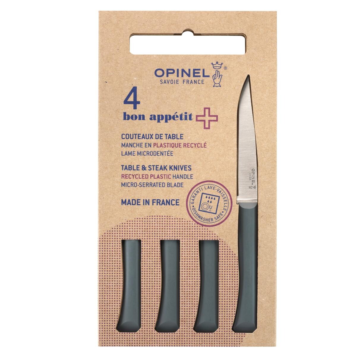 Jedálenský nôž BON APPÉTIT + 11 cm, sada 4 ks, šedá, plast, Opinel