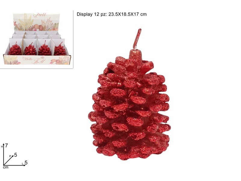 MAKRO - Sviečka šiška 7x5cm červené trblietky