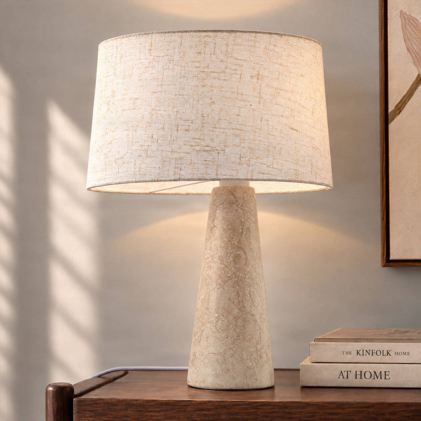 Stolová lampa Lucande Peyton, béžová mramorovaná/béžová, 48 cm