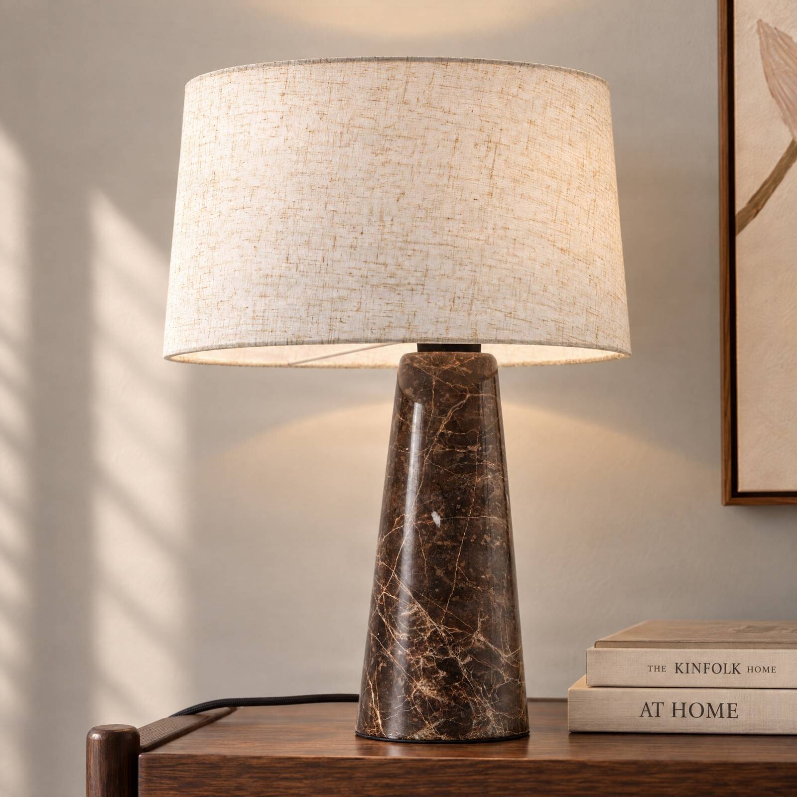 Stolová lampa Lucande Peyton, hnedá mramorovaná/béžová, 48 cm