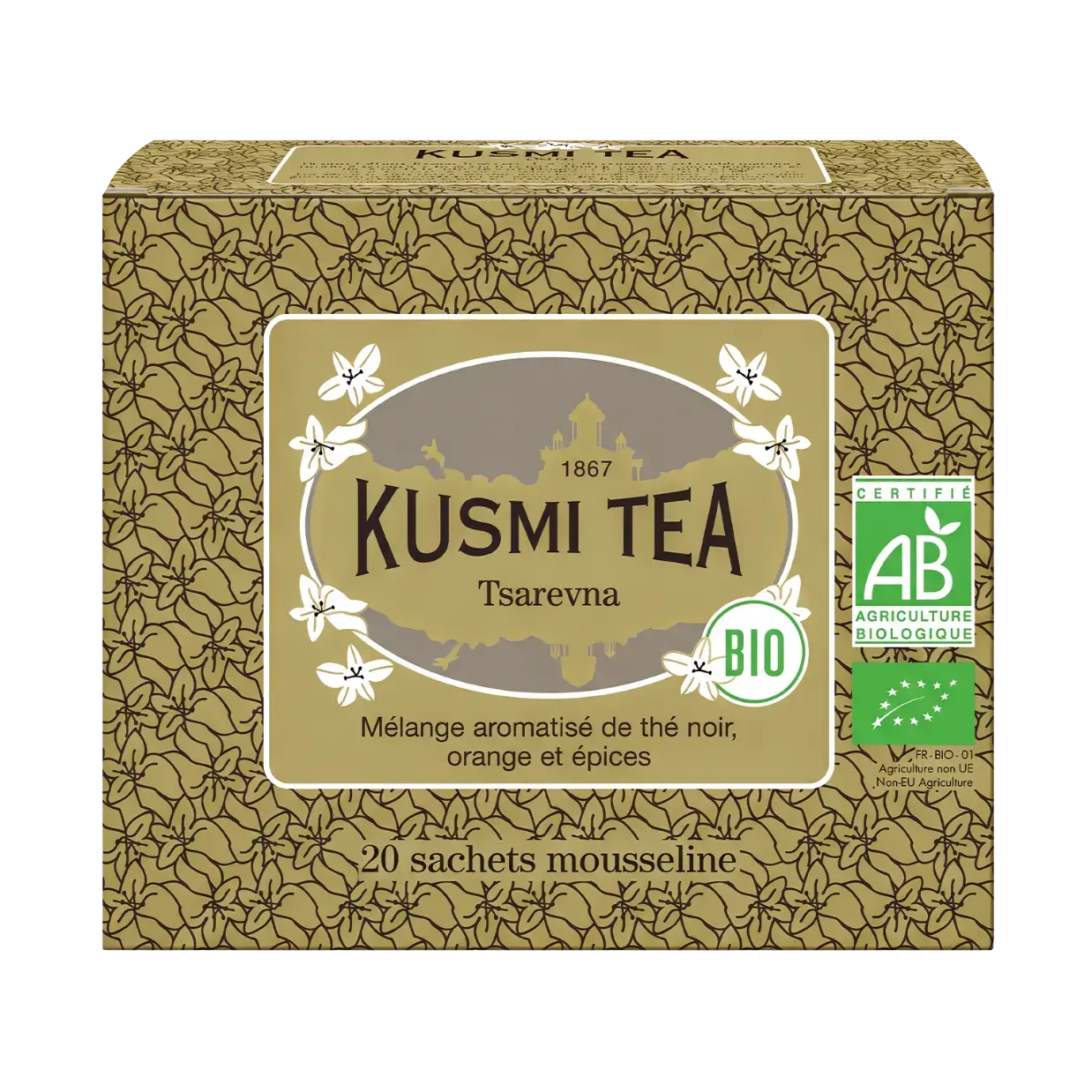Čierny čaj TSAREVNA, 20 mušelínových vrecúšok, Kusmi Tea