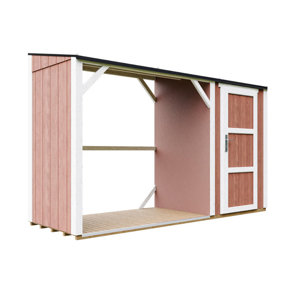 Timbela PRÍSTREŠOK na drevo s kôlňou 4,14 m² M985-REDWOOD RED