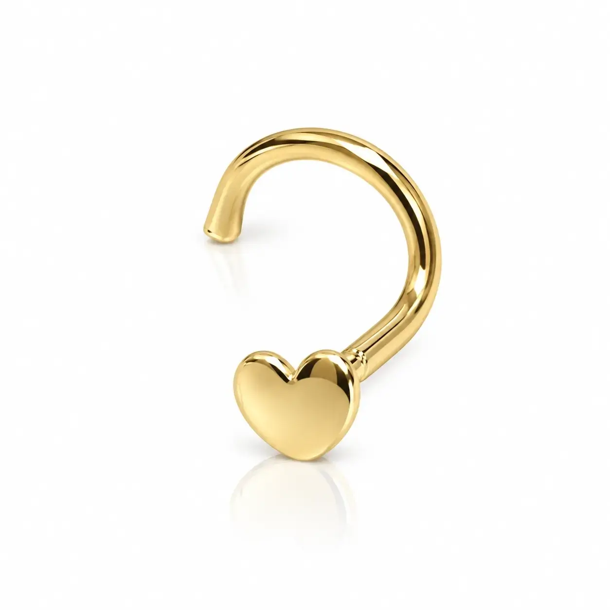 Zahnutý piercing do nosa zo žltého 14K zlata so srdiečkom
