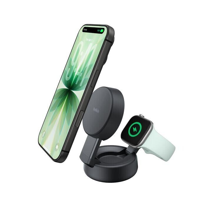Belkin UltraCharge PRO Qi2 25W 2v1 Magnetická nabíjačka pre iPhone/Apple Watch/Airpods, tmavo šedá