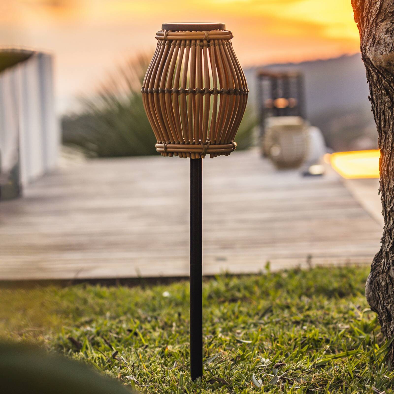 Solárna LED lampa na kolík Silvina, hnedá/čierna, výška 70 cm