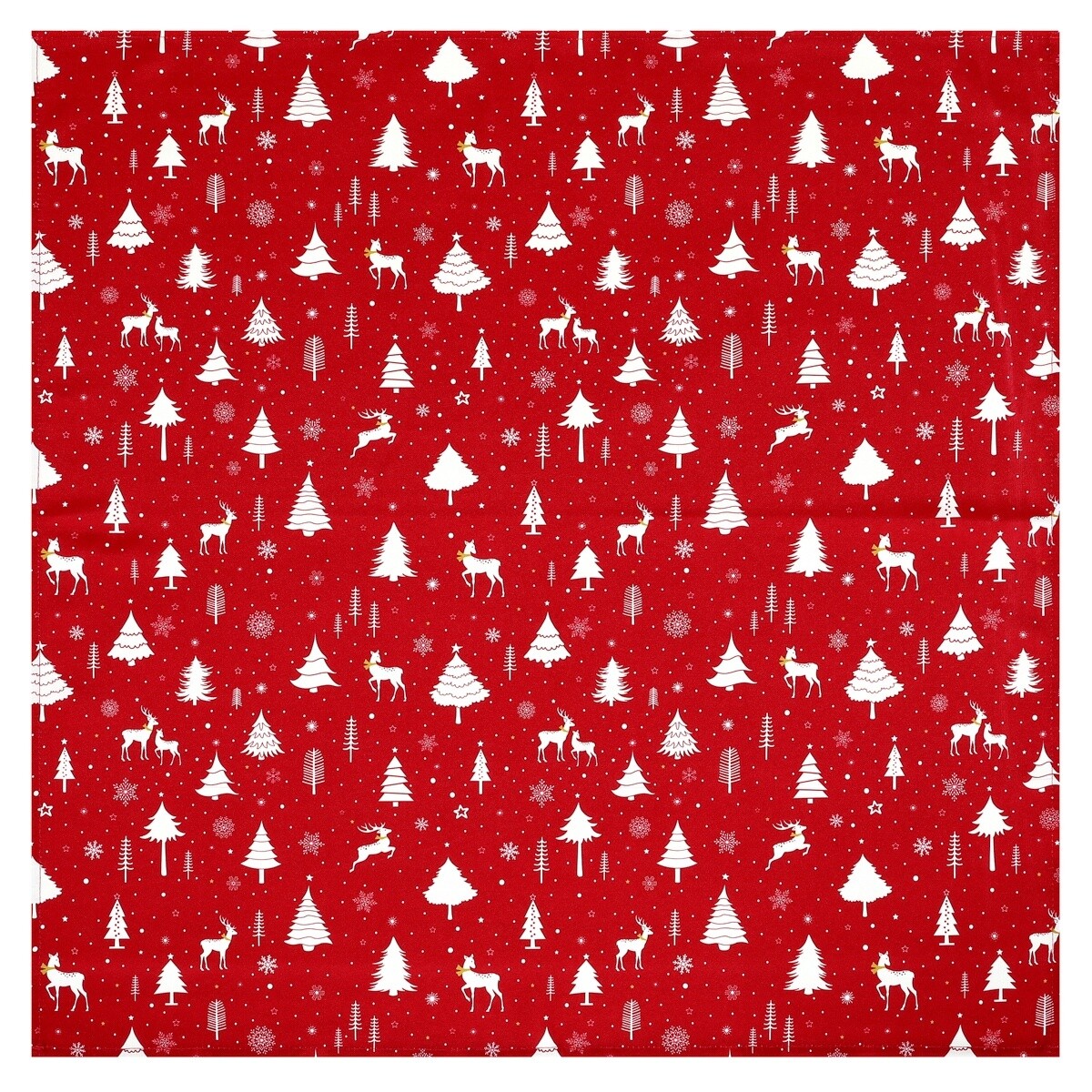 Obrus červený - vianočný vzor, 100% polyester, 80 x 80 cm.