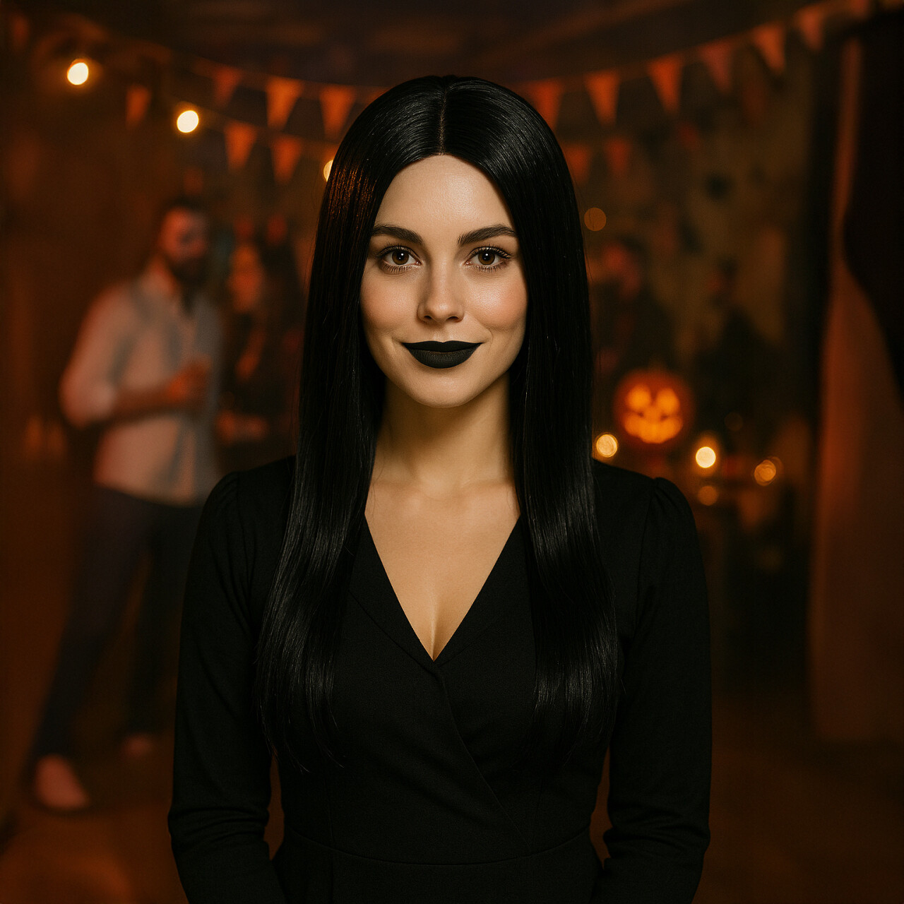 Dlhá dámska parochňa s vrkôčikmi Wednesday - čierna