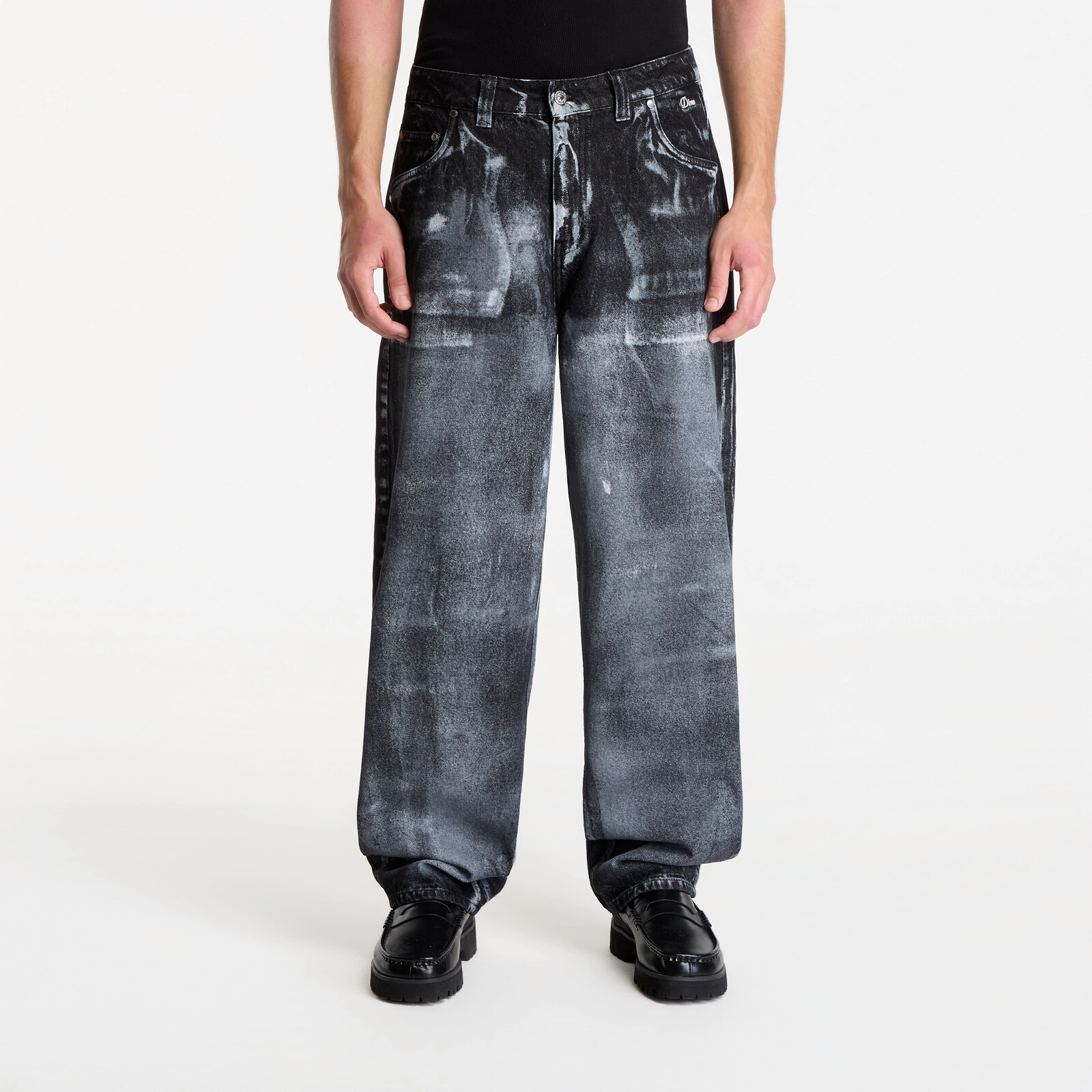 Džínsy Dime Baggy Denim Pants Black (White Paint) 36