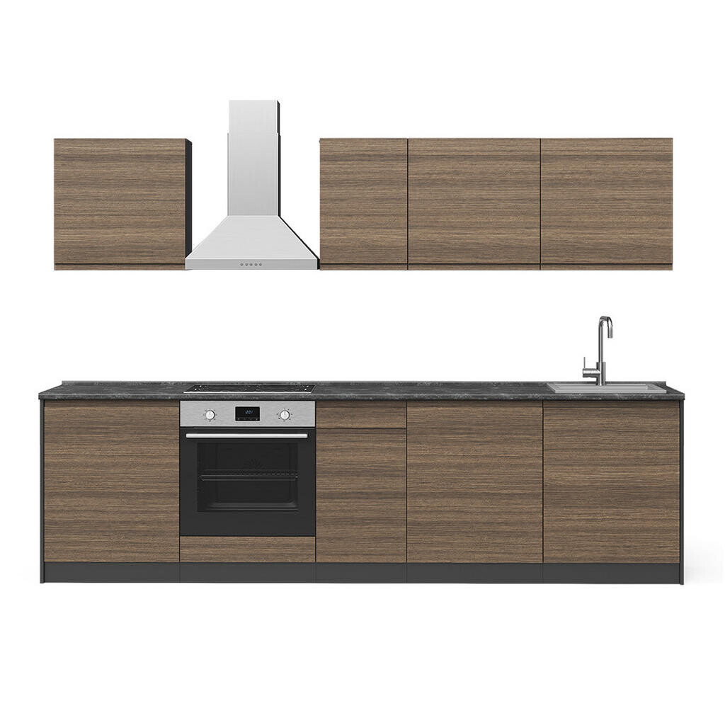 Vicco KUCHYNSKÝ KÚT R-Line, Tabakovo-orechová/antracitová, 280 cm pracovná doska Biela