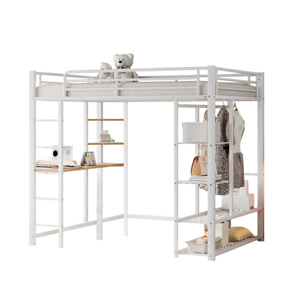OKMYHOME VYVÝŠENÁ posteľ s pracovným stolom, kov/MDF, biela, 140/200 cm