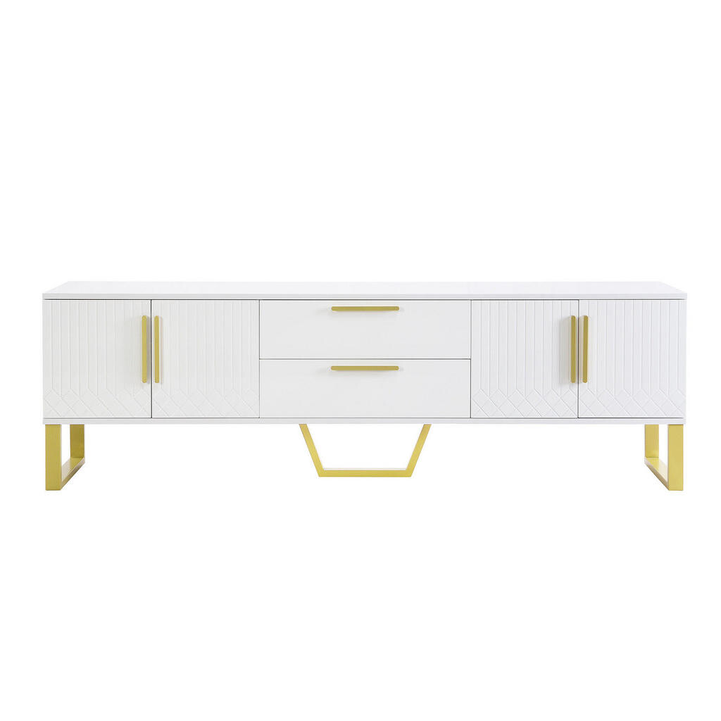 OKMYHOME NÍZKA komoda 170/40/53.5 cm, biely vysoký lesk, MDF, zlaté detaily