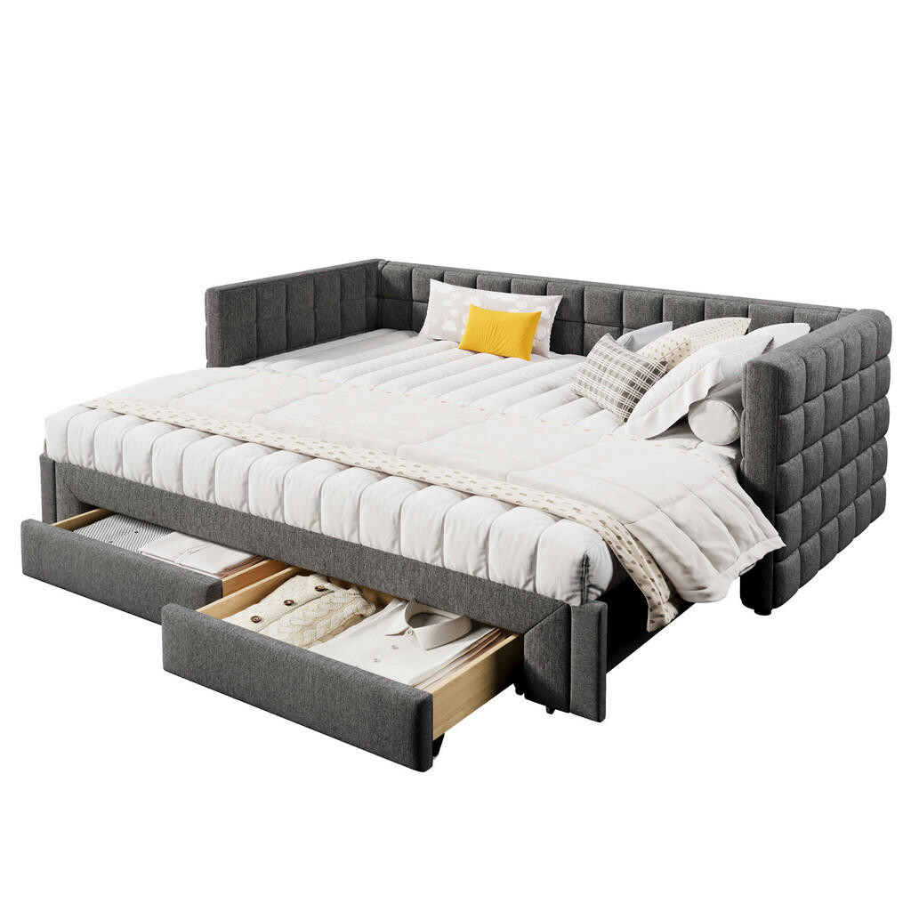 OKMYHOME POSTEĽ rozkladacia denná 90/200 cm, sivý zamat, s 2 zásuvkami