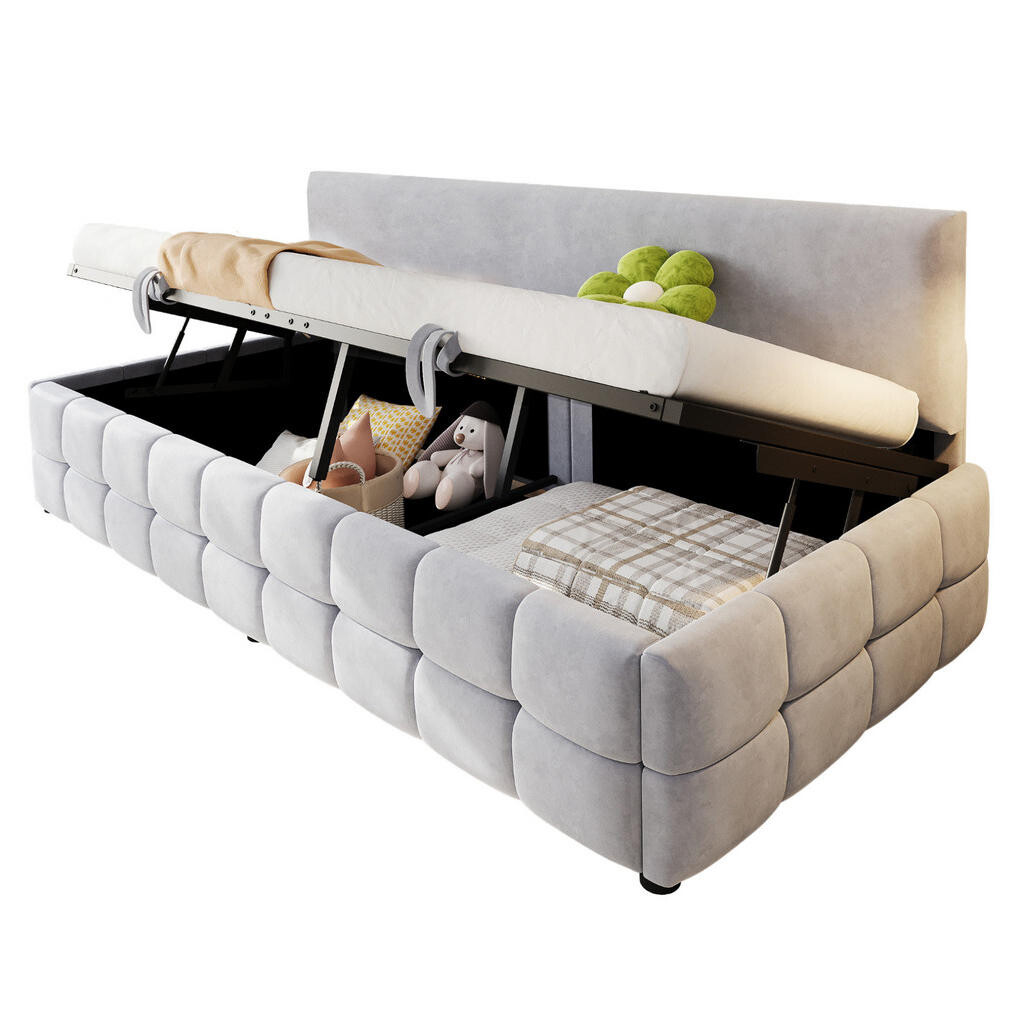 OKMYHOME ČALÚNENÁ posteľ 90/200 cm na sedenie s úložným priestorom, svetlosivý zamat