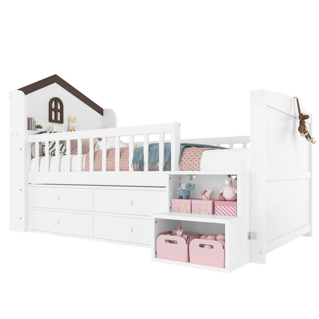 OKMYHOME DETSKÁ posteľ 90/200 cm, borovica, biela, so zásuvkami a LED osvetlením