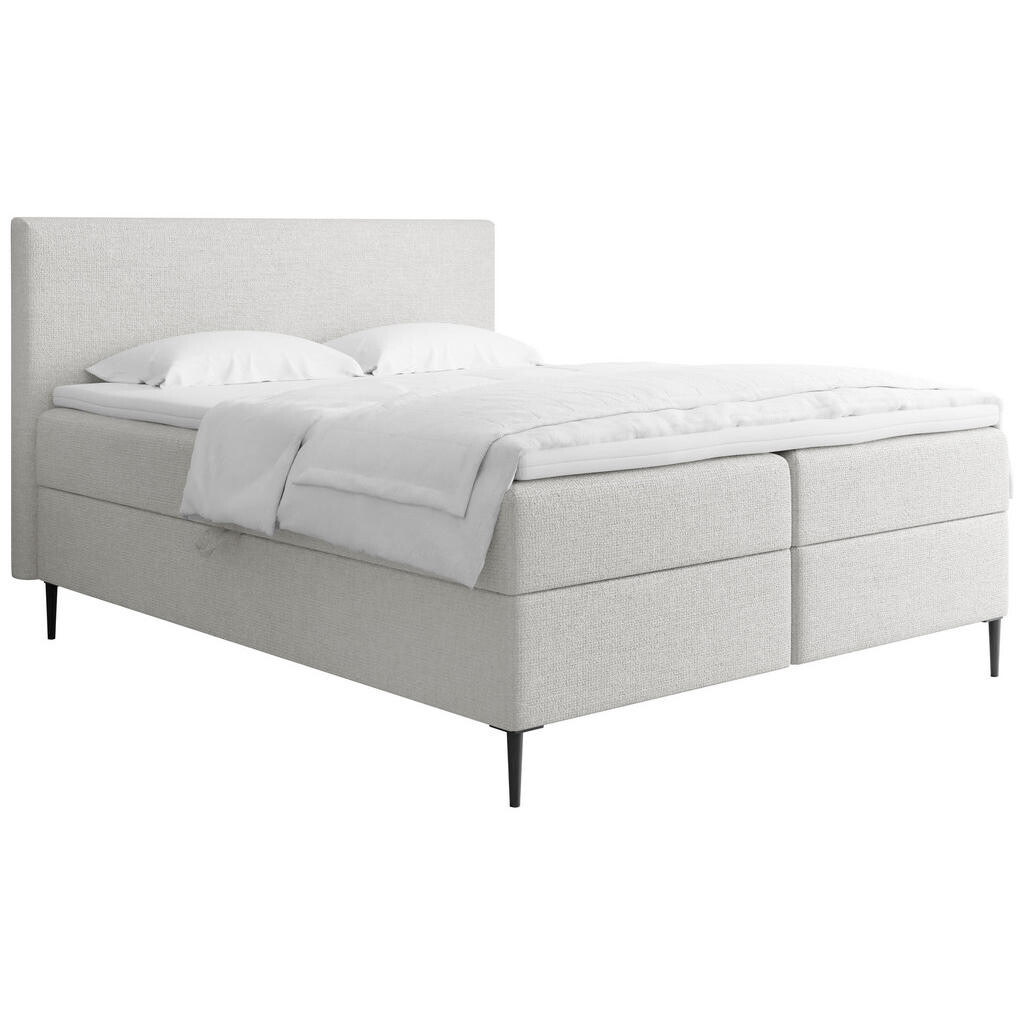 WFL GROUP BOXBETT Alba Rise mit Bettkasten, Grau Chenille 140x200 cm – inkl. H4 Taschenfederkern Matratze & Foam Topper