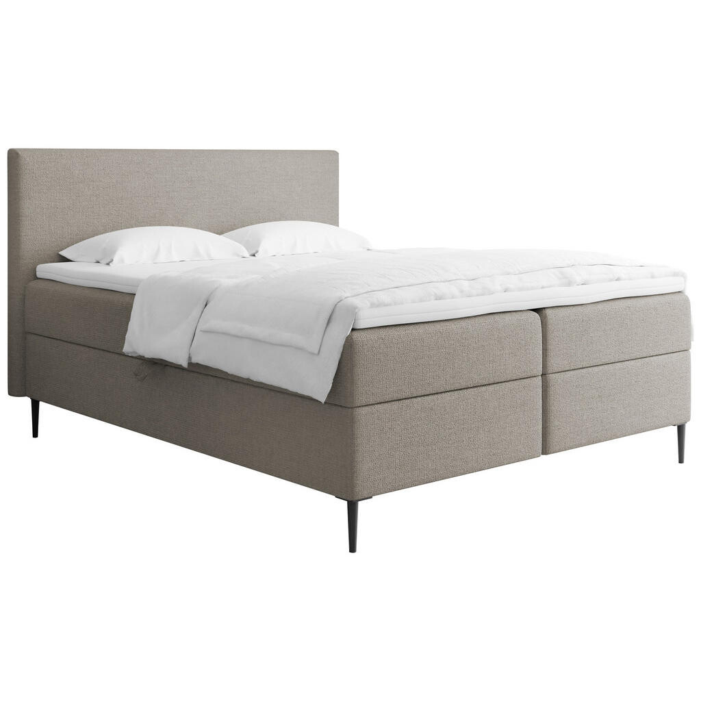 WFL GROUP BOXBETT Alba Rise mit Bettkasten, Taupe Chenille 120x200 cm – inkl. H4 Taschenfederkern Matratze & Foam Topper