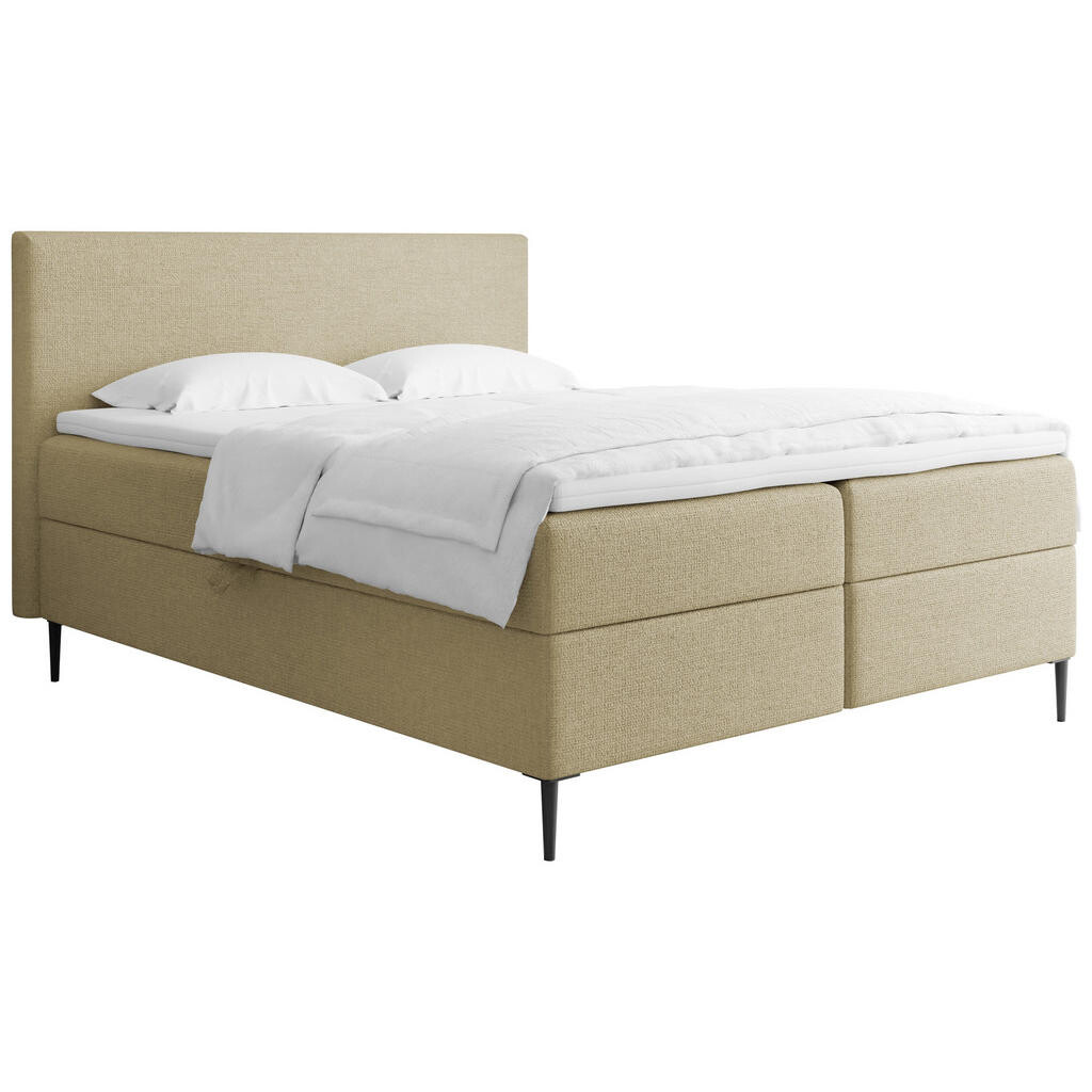 WFL GROUP BOXBETT Alba Rise mit Bettkasten, Hell-Olivgrün Chenille 140x200 cm – inkl. H4 Taschenfederkern Matratze & Foam Topper