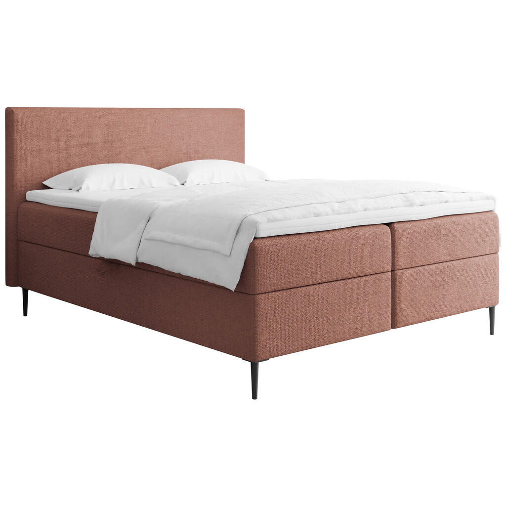 WFL GROUP BOXBETT Alba Rise mit Bettkasten, Terrakotta Chenille 200x200 cm – inkl. H4 Taschenfederkern Matratze & Foam Topper