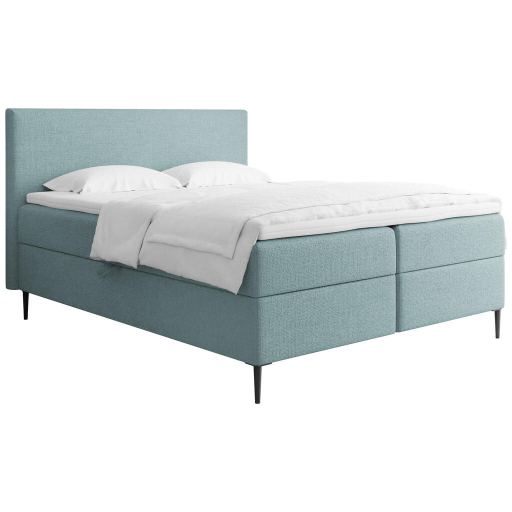 WFL GROUP BOXBETT Alba Rise mit Bettkasten, Türkis Chenille 120x200 cm – inkl. H4 Taschenfederkern Matratze & Foam Topper