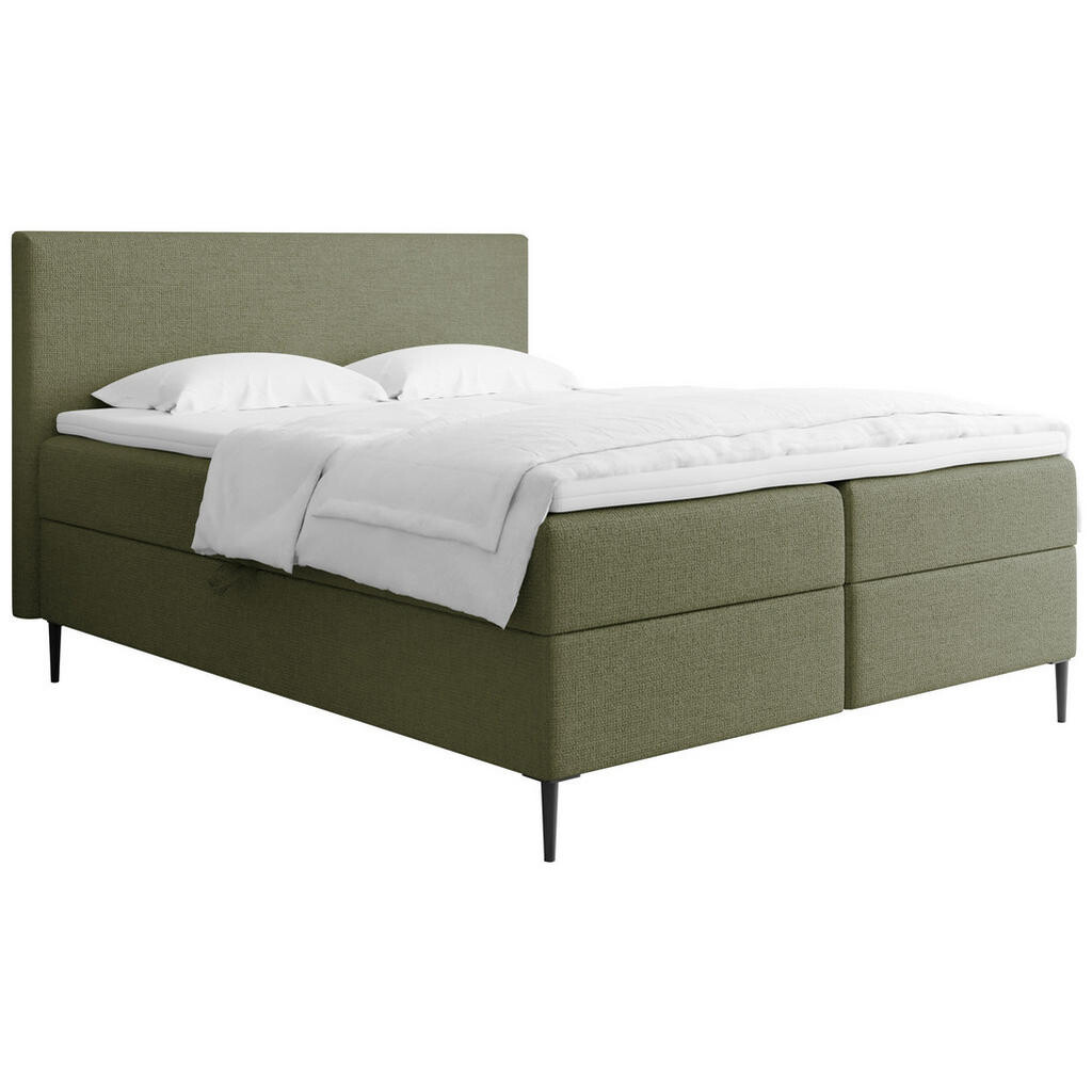 WFL GROUP BOXBETT Alba Rise mit Bettkasten, Grün Chenille 160x200 cm – inkl. H4 Taschenfederkern Matratze & Foam Topper