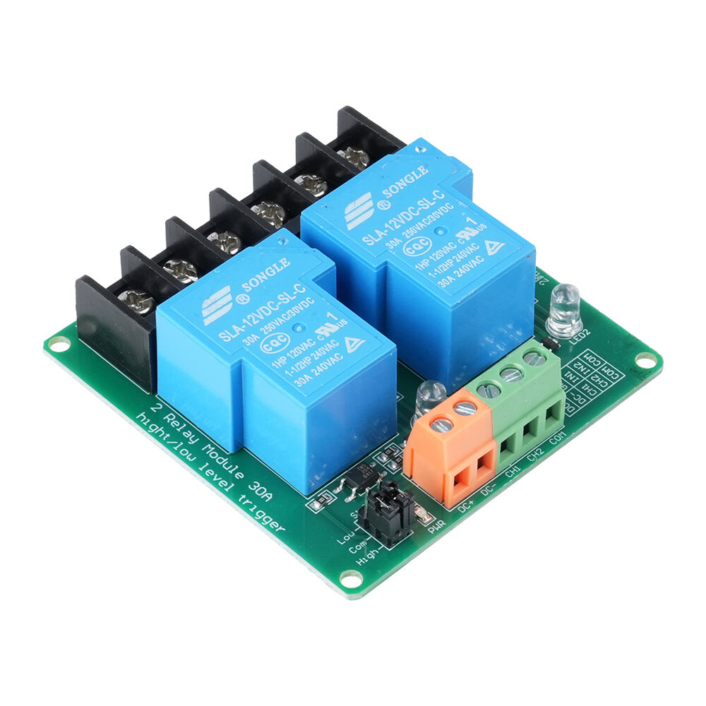 Dvojkanálový reléový modul 12 V 30 A s optoelektronickou izoláciou, voliteľná úroveň spínania