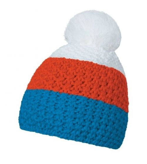 Čiapka zimná CoFEE Cable Knit - modrá-oranžová-biela