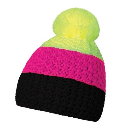 Čiapka zimná CoFEE Cable Knit - čierna-ružová-žltá